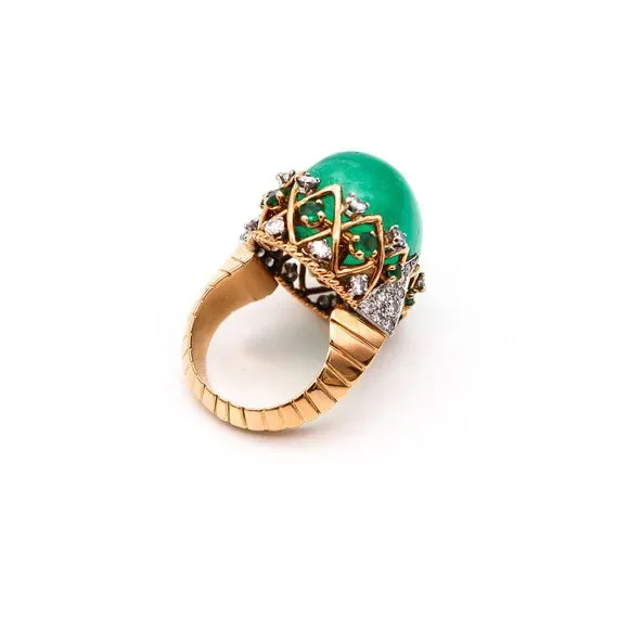 PIERRE STERLE 1955 Cocktail Ring 18Kt Platinum 43.49 Ctw Emerald & Diamonds - Picture 5 of 8